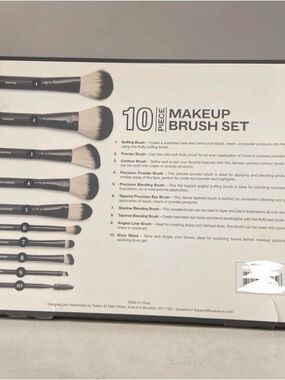 10-Piece Black Makeup Brush Set - Professional Face & Eye Brushes